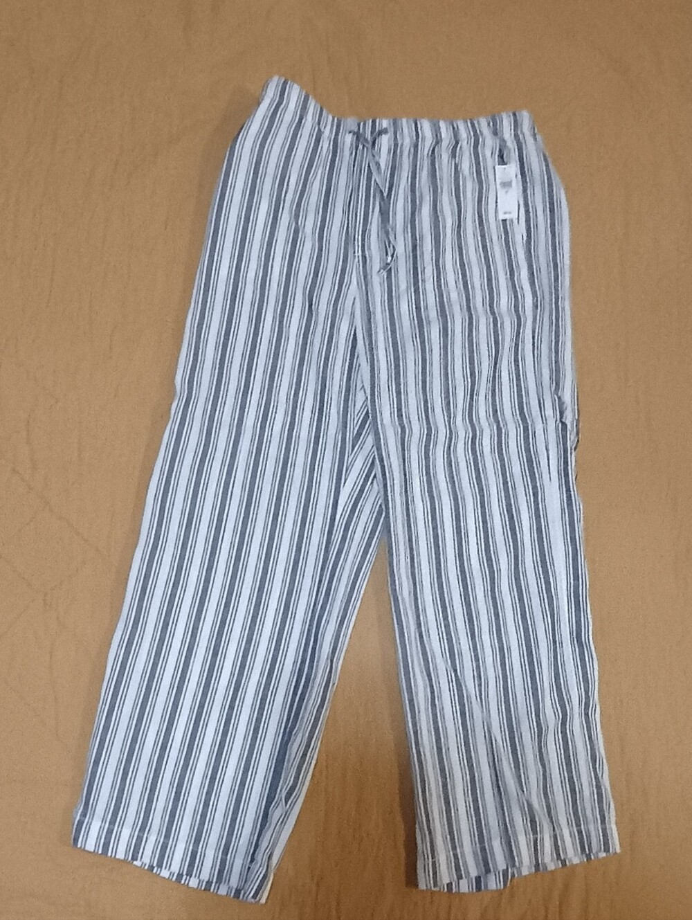 New Gap Linen-Blend Striped Pull-On Wide-Leg Pants - Women's Medium